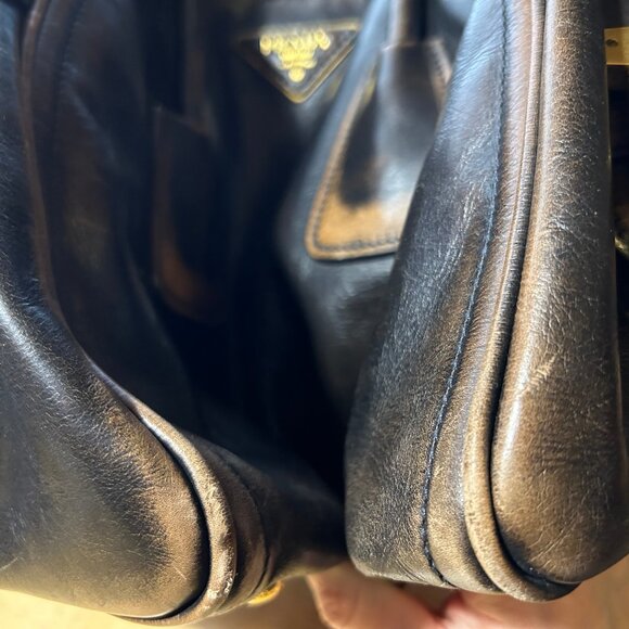 AUTHENTIC Prada Vitello Bowler Black Brown Serial No. 25 Leather Satchel Handbag - Picture 16 of 16